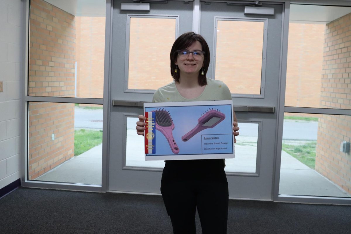 Junior Annie Matzo was asked to put her CAD skills to use and create a model of a hairbrush for kids in marketing so that they could have it in 3D for their presentation. The most difficult part of the project according to Matzo, was adding the moving parts that are included in the design. “I’m very proud of the fact that I was able to get the moving parts and add the color.” Her hard work got her an Honorable Mention in the state competition. 
