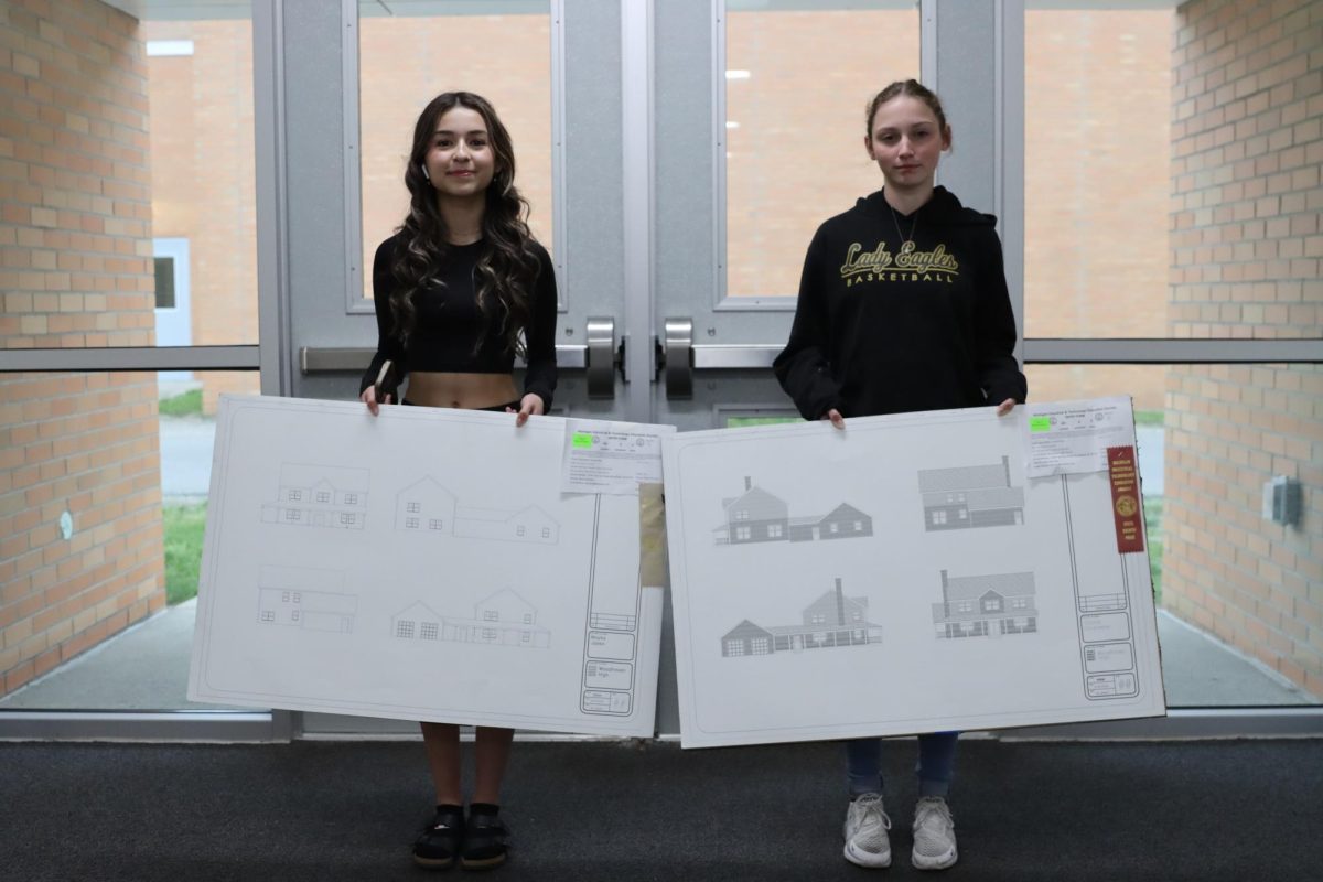 Sophomores Margil Jasso and Crystal Daubresse created house plans for two two-story houses. The hardest part for the girls was the elevation, as they said that it was tricky going from the floor plan to the upright models of the homes. They were extremely proud of themselves, though, on how the end result turned out. They placed 6th and 8th in the state competition. 
