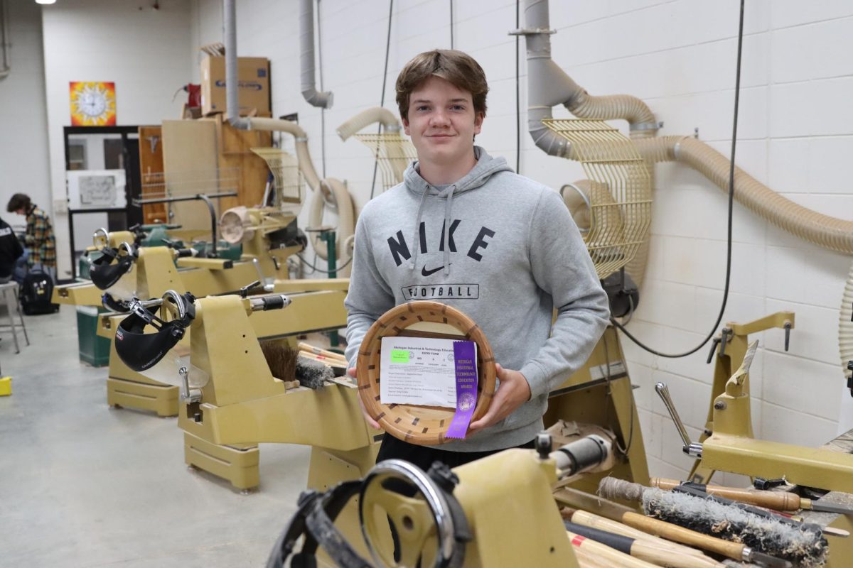 Sophomore Sullivan O’Connor created a bowl that shows his precision when it comes to woodwork. O’Connor’s bowl is made with cherry, oak, and walnut woods. It took him about two weeks to finish as the gluing, sanding, and staining are aspects that take time to perfect within the project. O’Connor was very proud about the fact that it even made it to states, and even more proud about where it placed, finishing in 7th. 

